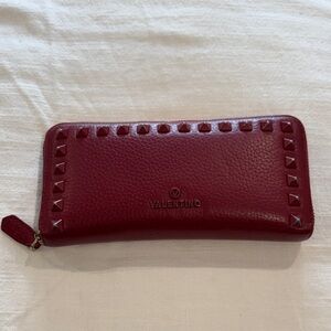 Valentino Burgundy Studded Leather Wallet